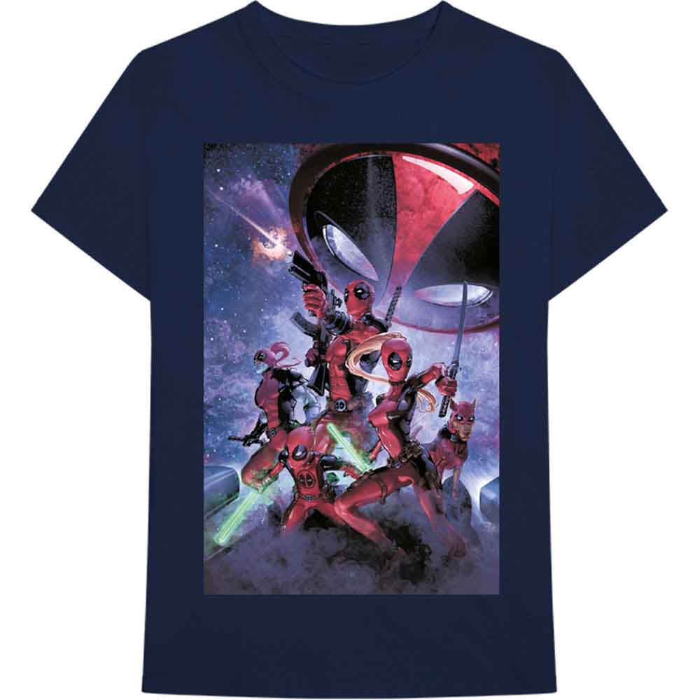 Marvel Comics Unisex T-Shirt: Deadpool Family (Navy Blue)