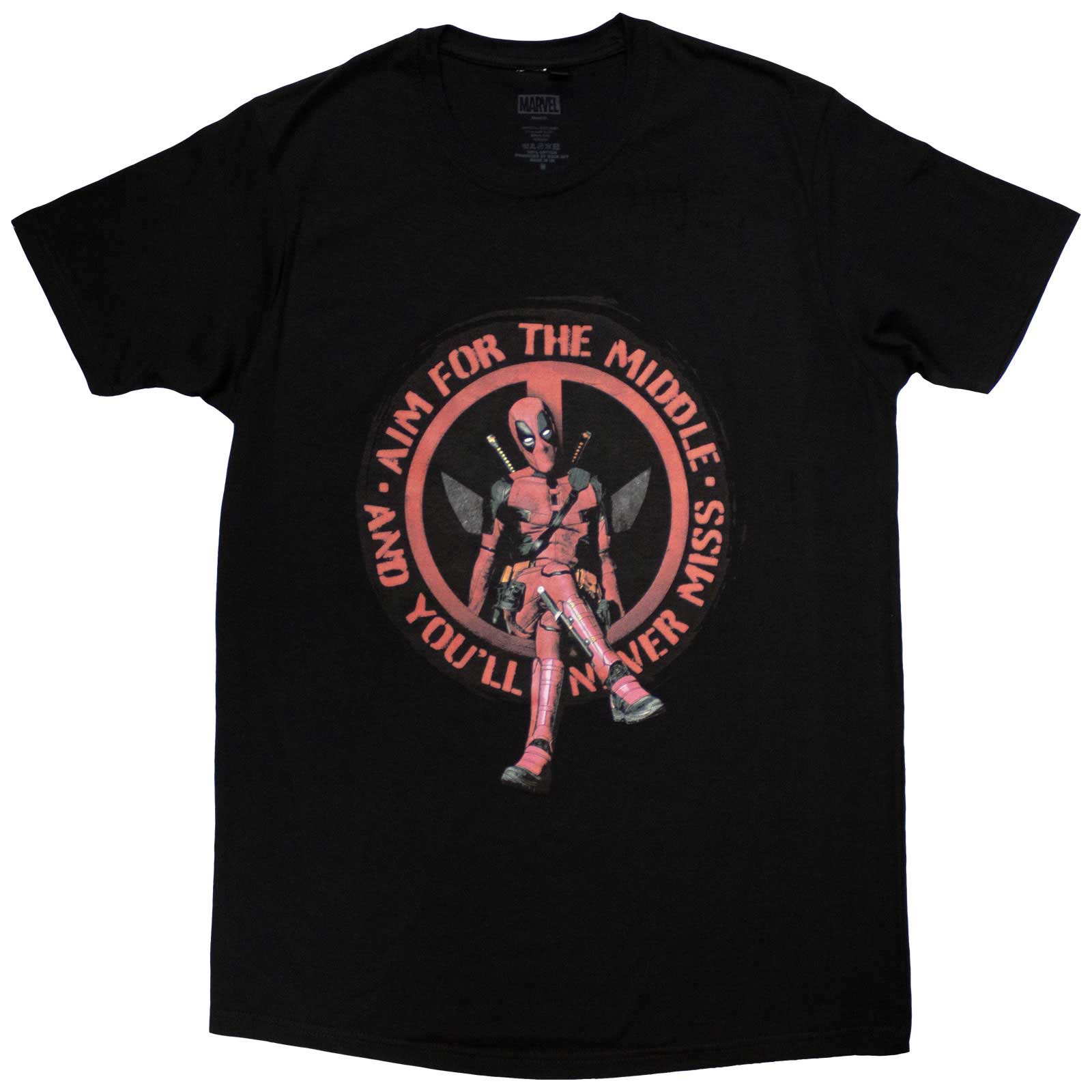 Marvel Comics Unisex T-Shirt: Deadpool Aim Middle (Black)