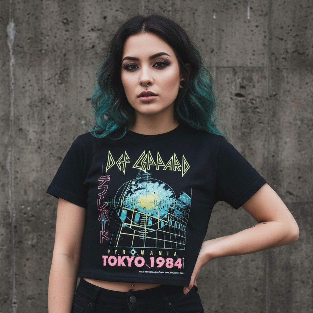 Def Leppard Ladies Crop Top: Tokyo (Black)