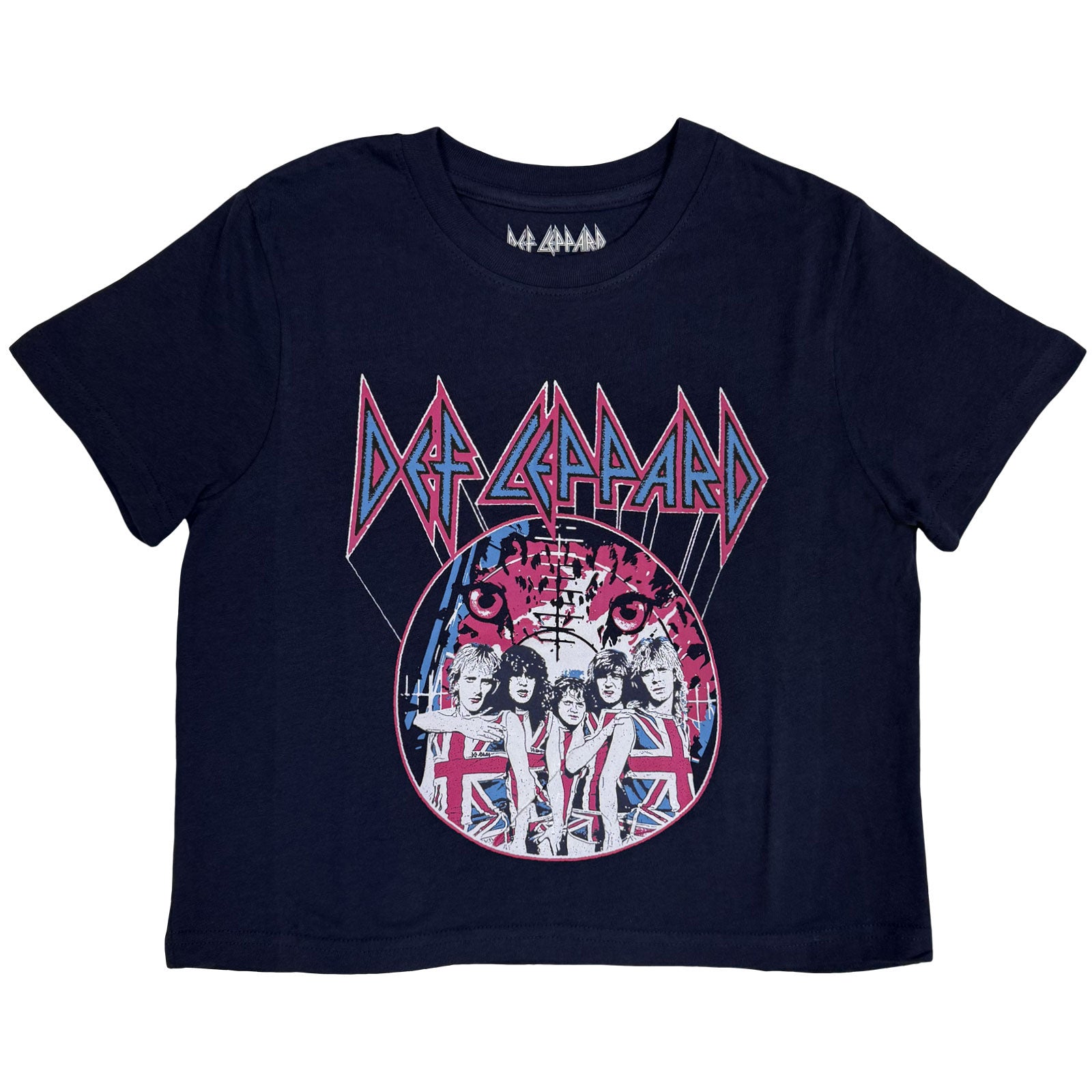 Def Leppard Ladies Crop Top: Pyro Tour (Navy Blue) (Back Print)
