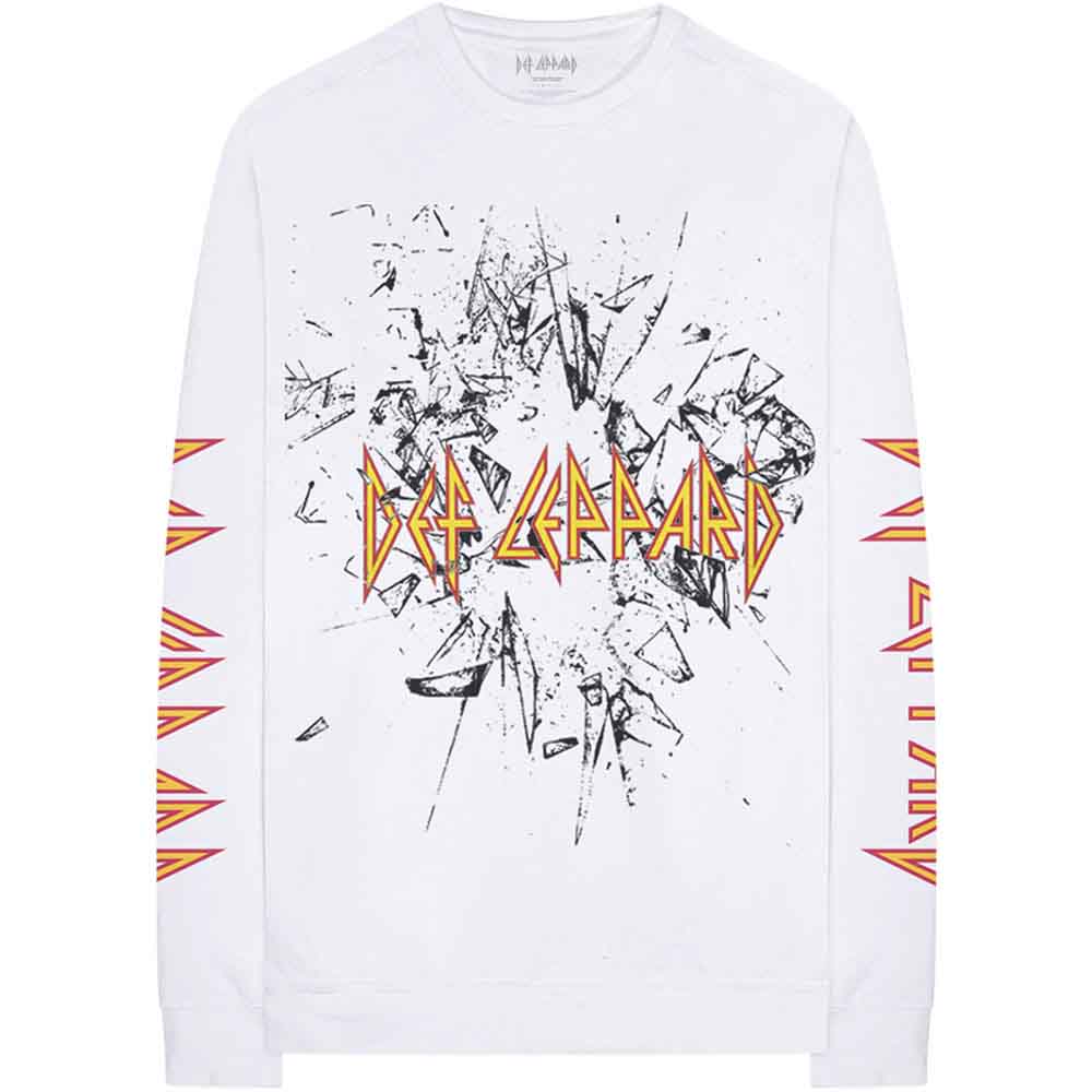 Def Leppard Unisex Long Sleeve T-Shirt: Shatter (White) (Sleeve Print)