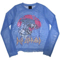 Def Leppard Ladies Long Sleeve Mesh Crop Top: Lightning Leopard (Blue)