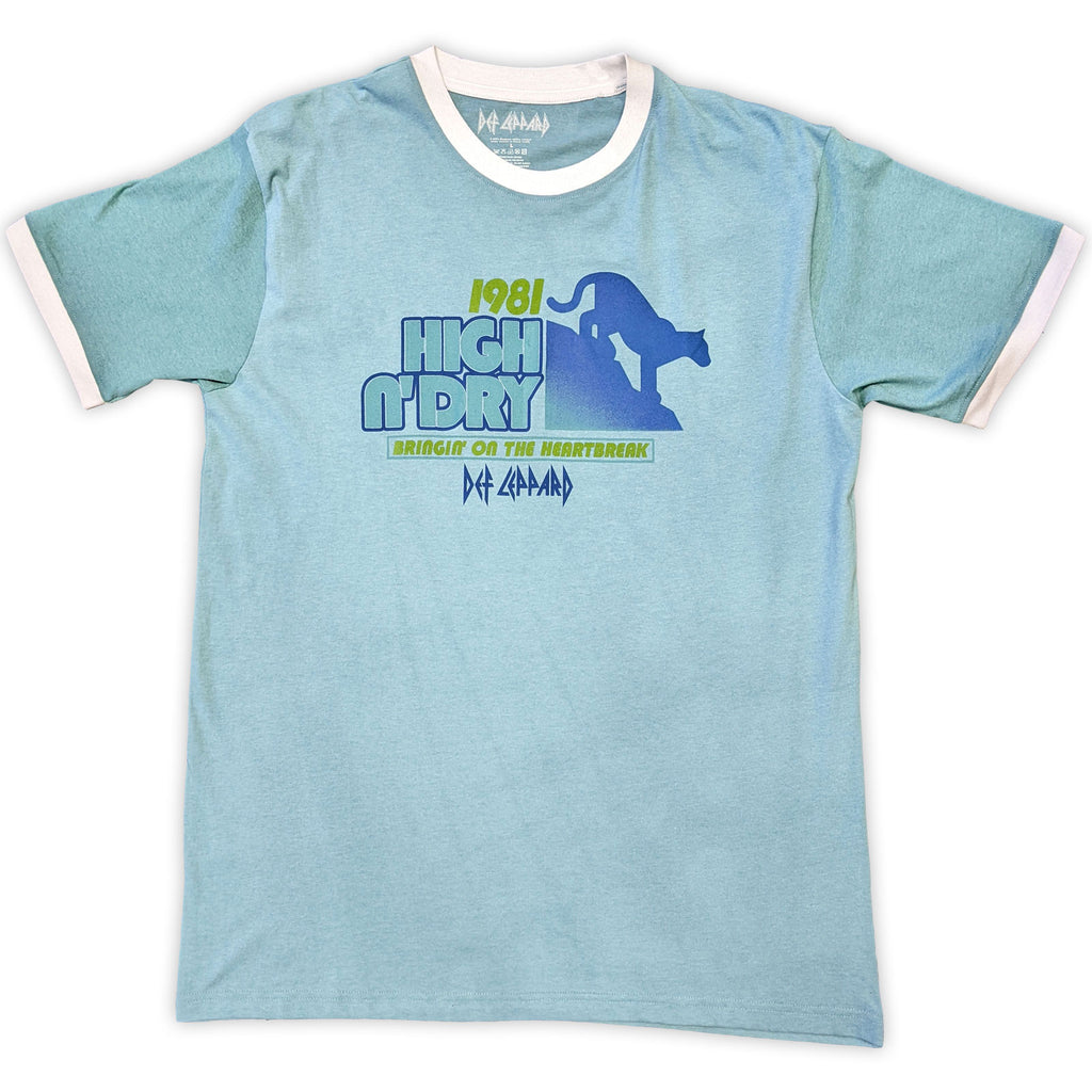Def Leppard Unisex Ringer T-Shirt: High N' Dry (Green)
