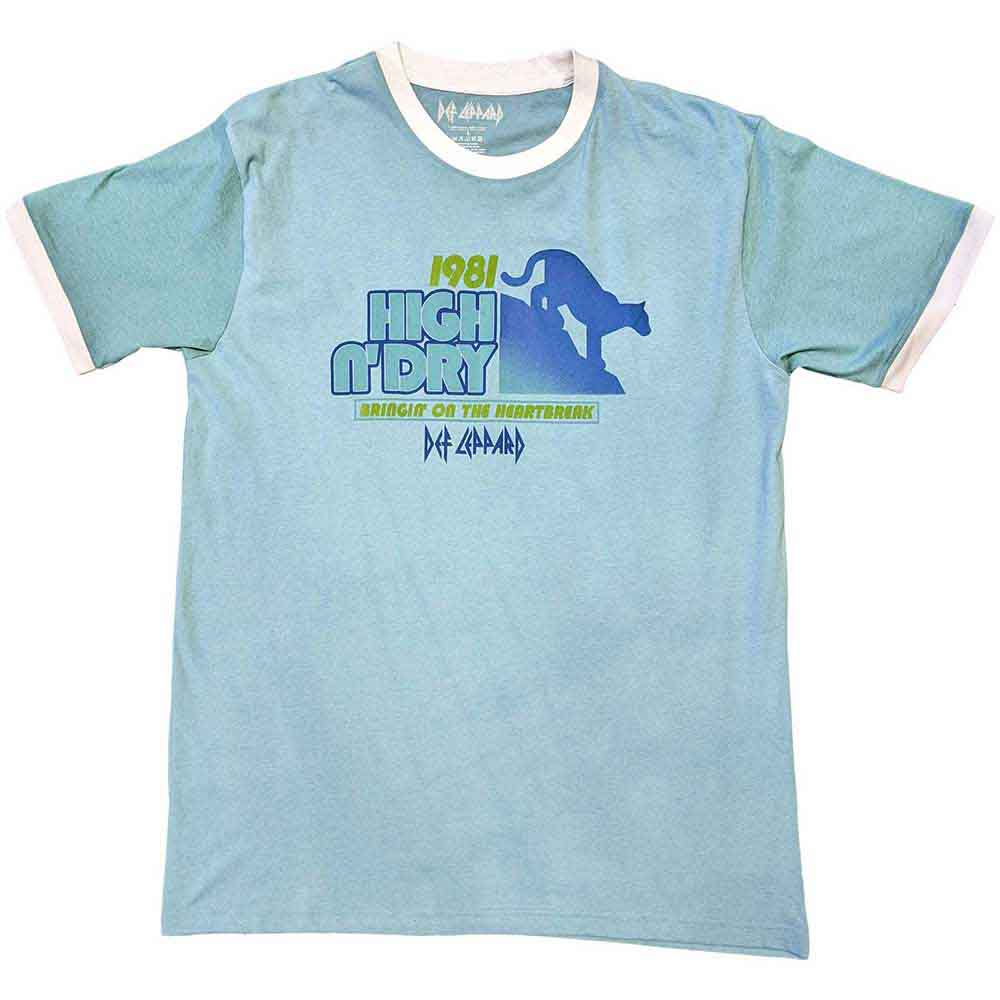 Def Leppard Unisex Ringer T-Shirt: High N' Dry (Green)