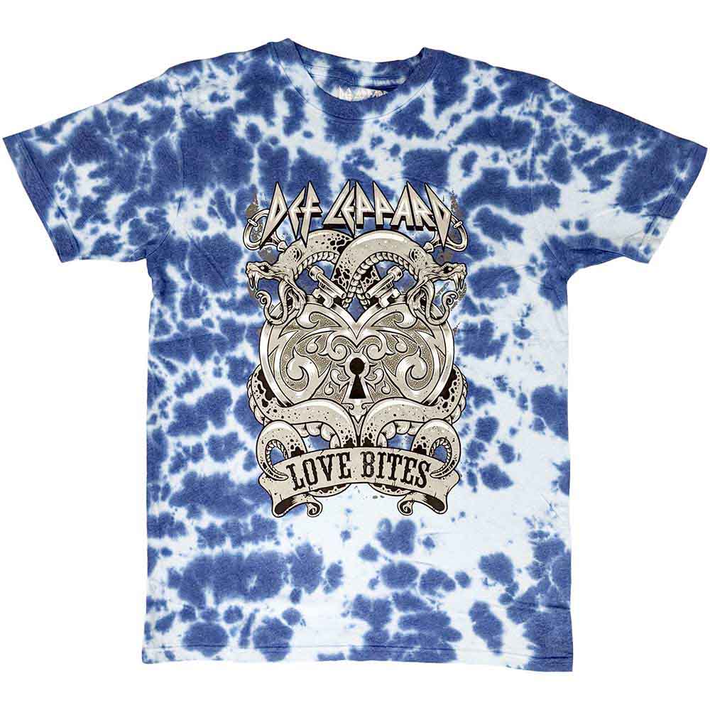Def Leppard Unisex T-Shirt: Love Bites (Blue) (Wash Collection)