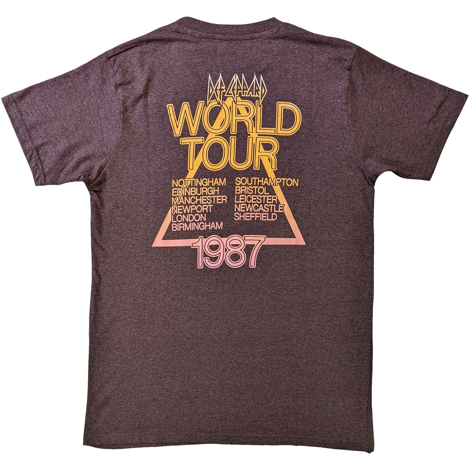Def Leppard Unisex T-Shirt: Hysteria World Tour (Brown) (Back Print)