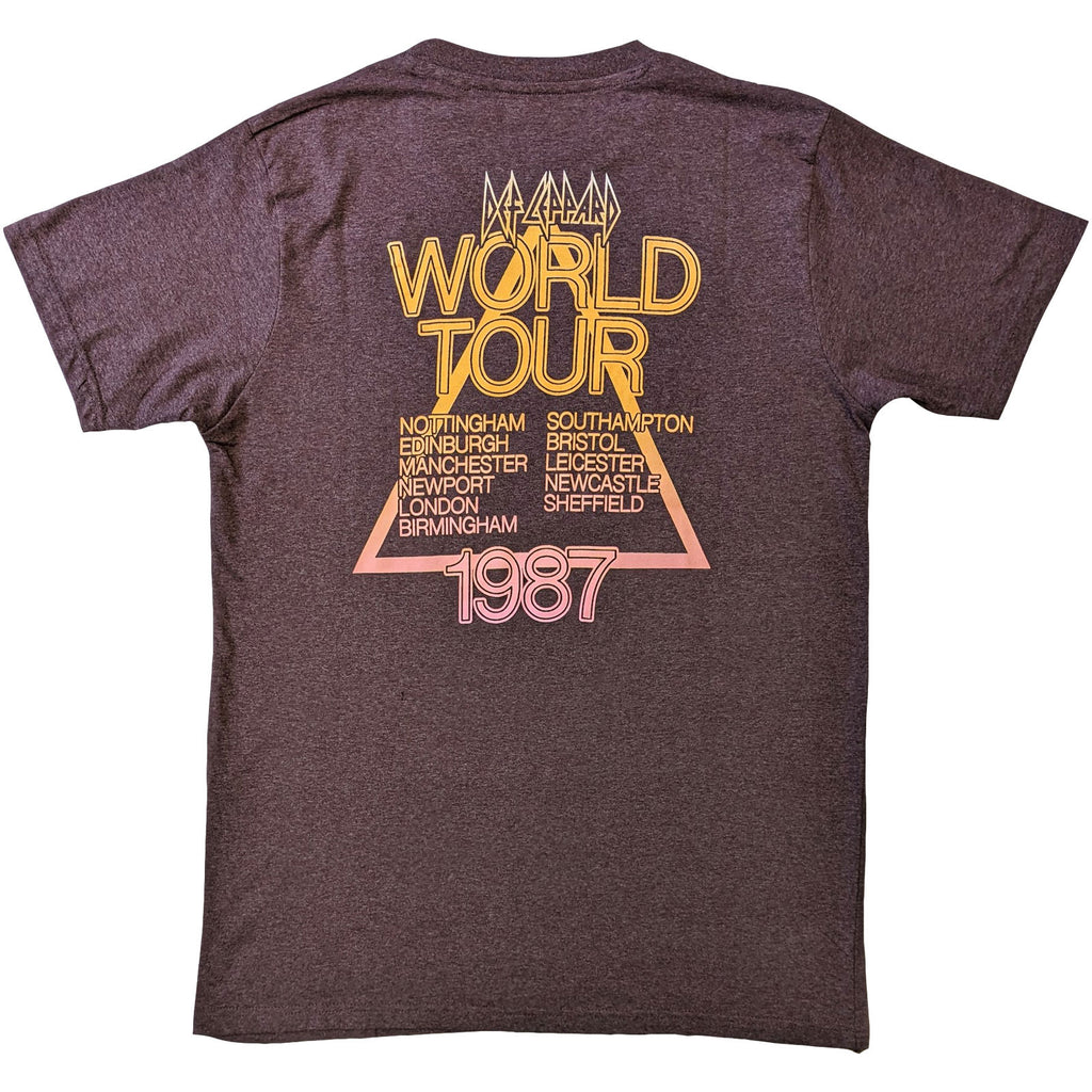 Def Leppard Unisex T-Shirt: Hysteria World Tour (Brown) (Back Print)
