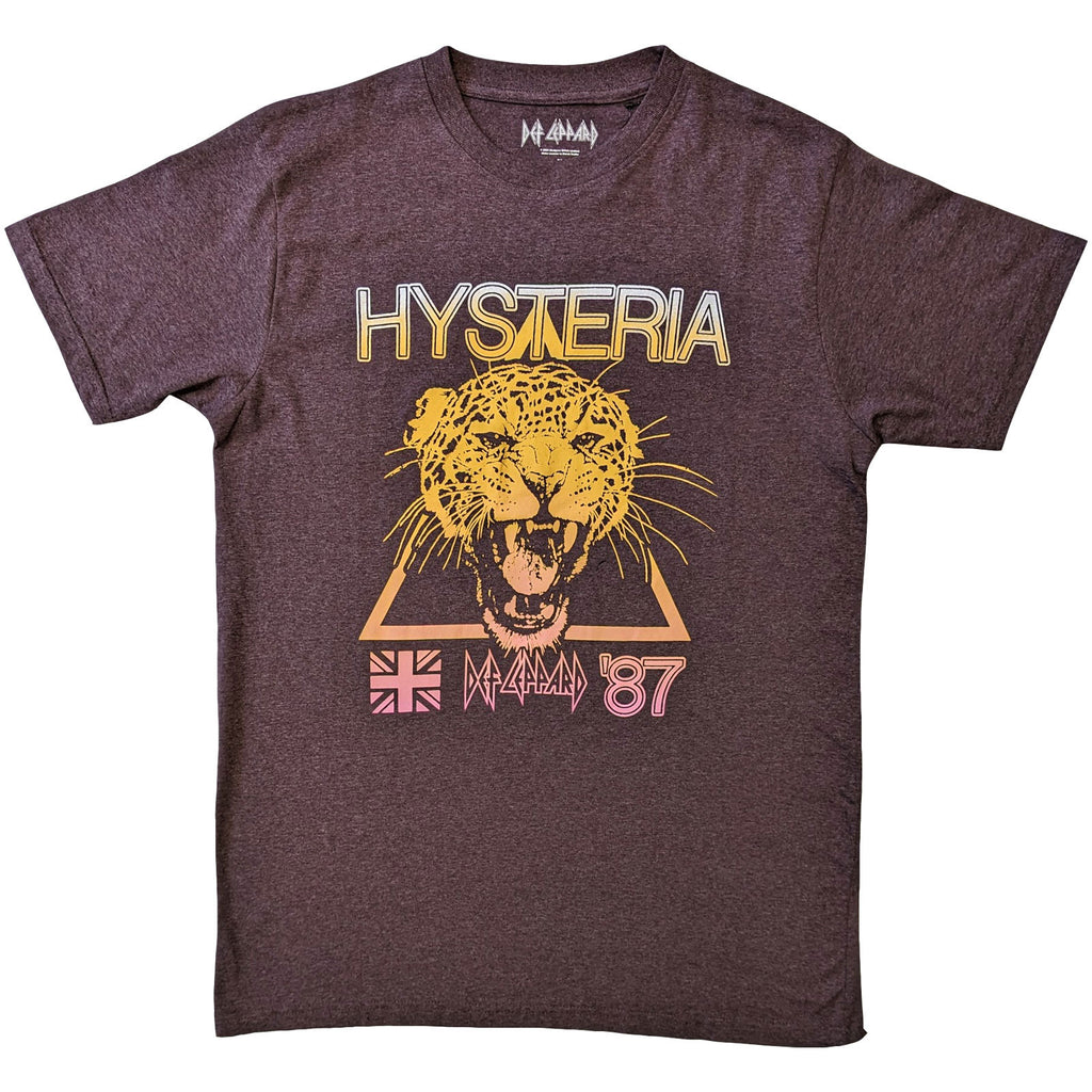Def Leppard Unisex T-Shirt: Hysteria World Tour (Brown) (Back Print)