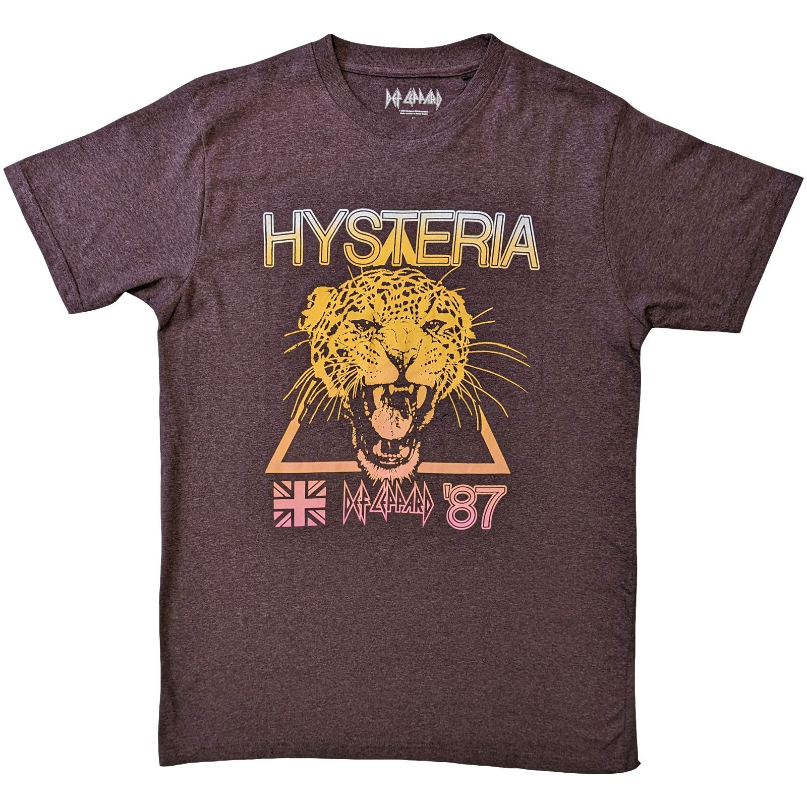 Def Leppard Unisex T-Shirt: Hysteria World Tour (Brown) (Back Print)