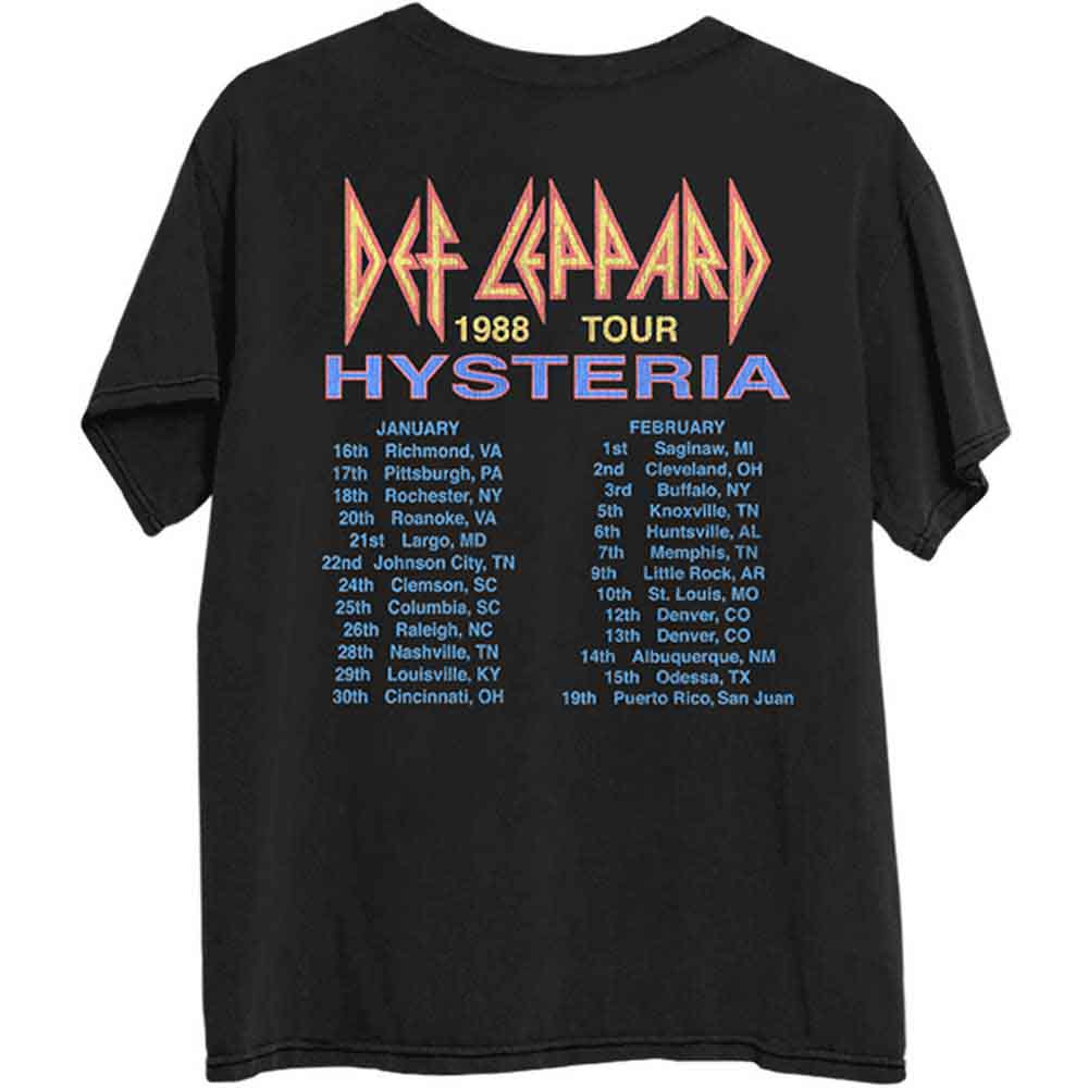 Def Leppard Unisex T-Shirt: Hysteria '88 (Black) (Back Print)