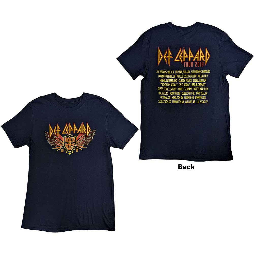 Def Leppard Unisex T-Shirt: Rock Of Ages Tour 2019 (Navy Blue) (Back Print & Ex-Tour)
