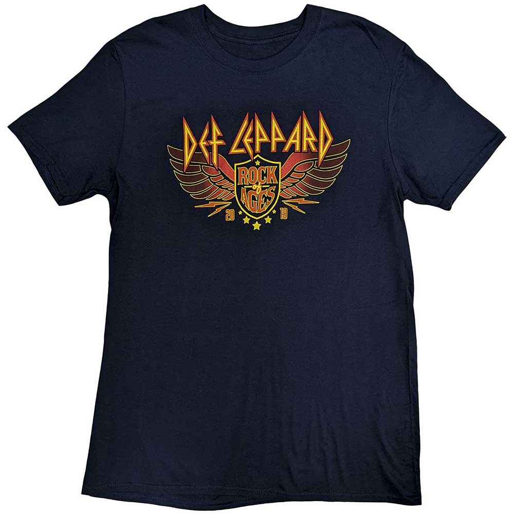 Def Leppard Unisex T-Shirt: Rock Of Ages Tour 2019 (Navy Blue) (Back Print & Ex-Tour)