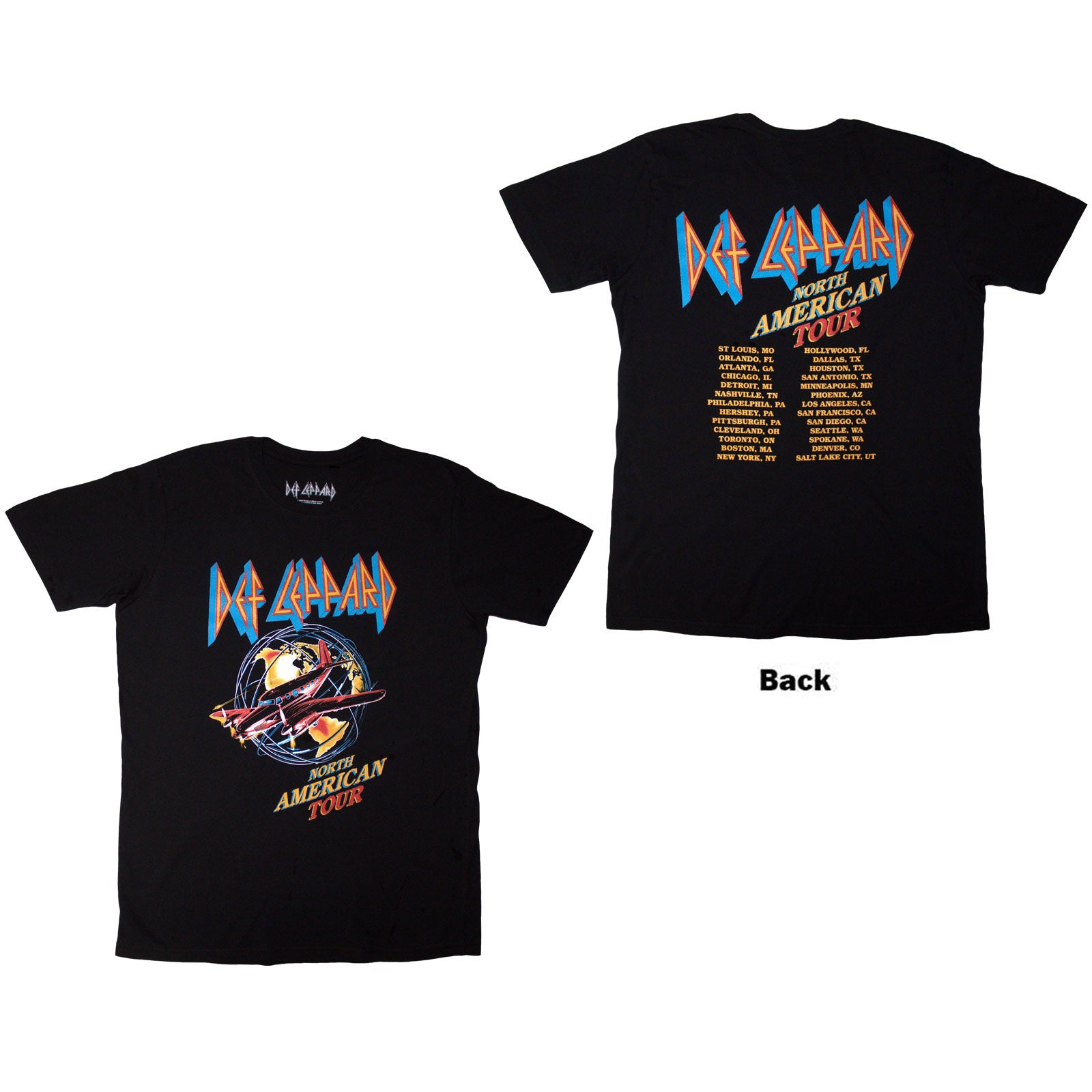 Def Leppard Unisex T-Shirt: North American Tour (Black) (Back Print)