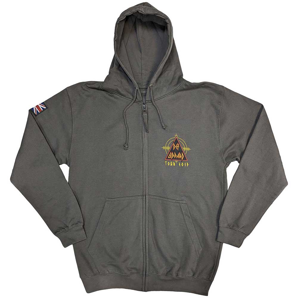 Def Leppard Unisex Zipped Hoodie: Logo Tour 2019 (Charcoal Grey) (Ex-Tour)