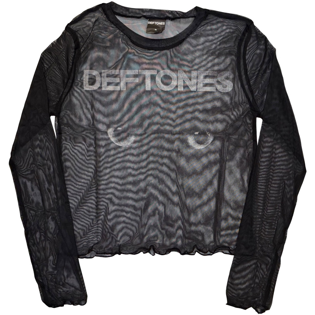 Deftones Ladies Long Sleeve Mesh Crop Top: Sphynx (Black)