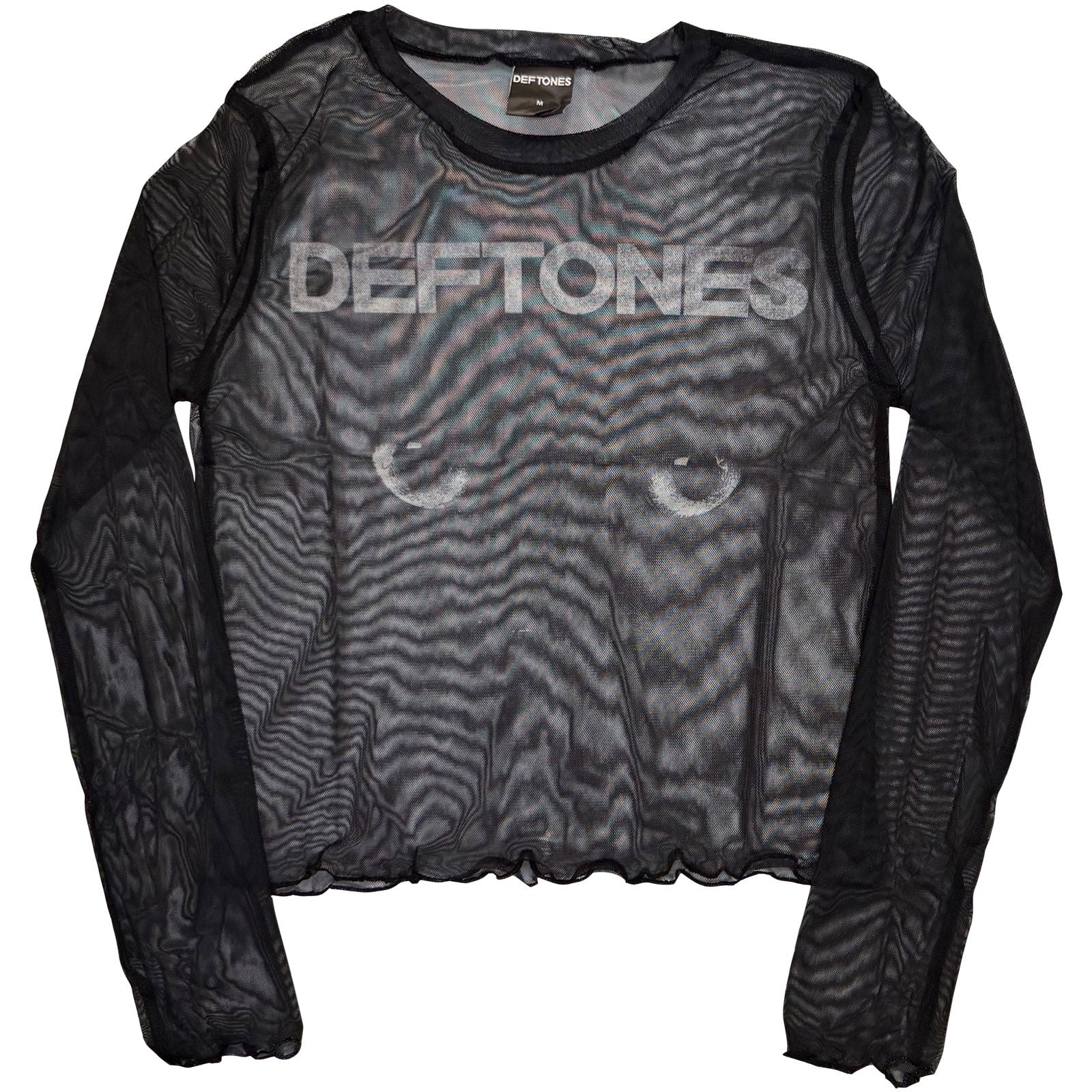Deftones Ladies Long Sleeve Mesh Crop Top: Sphynx (Black)