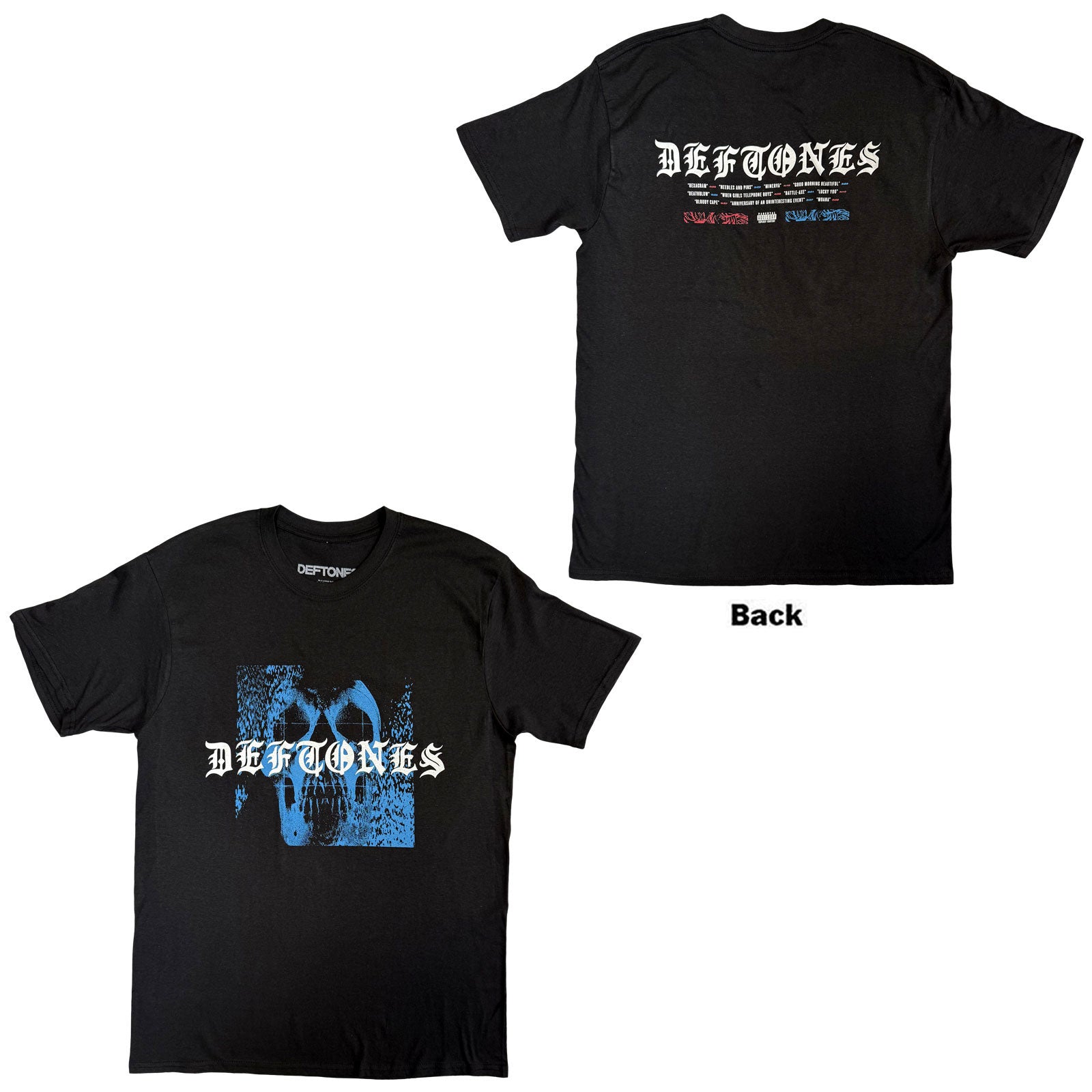 Deftones Unisex T-Shirt: Static Skull (Black) (Back Print)