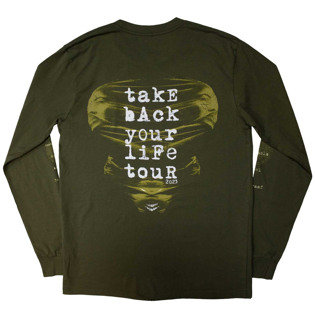 Disturbed Unisex Long Sleeve T-Shirt: European Tour '23 Take Back (Green) (Back Print & Ex-Tour)