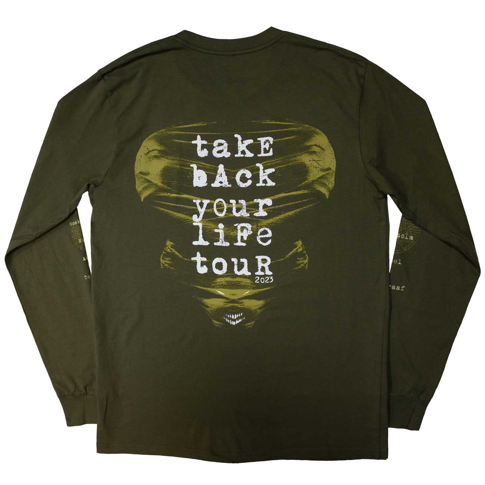 Disturbed Unisex Long Sleeve T-Shirt: European Tour '23 Take Back (Green) (Back Print & Ex-Tour)