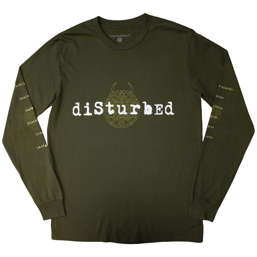 Disturbed Unisex Long Sleeve T-Shirt: European Tour '23 Take Back (Green) (Back Print & Ex-Tour)