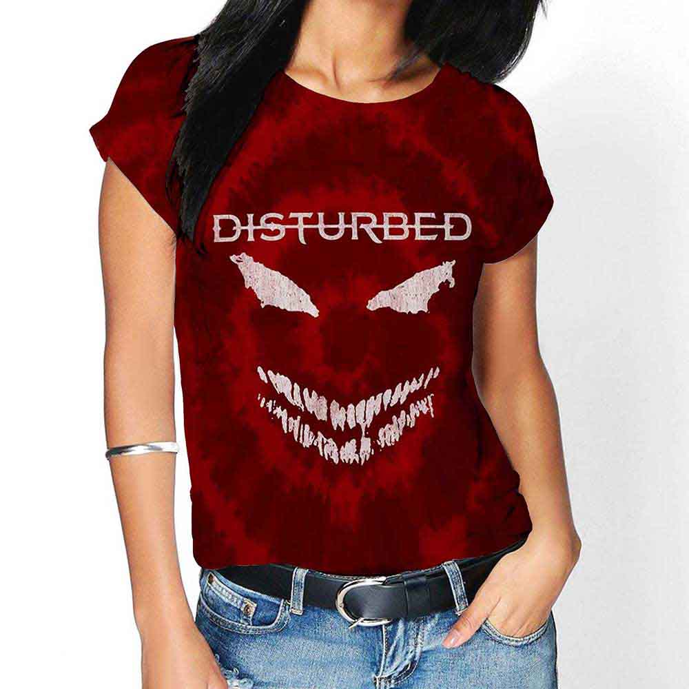 Disturbed Unisex T-Shirt: Scary Face (Red) (Wash Collection)