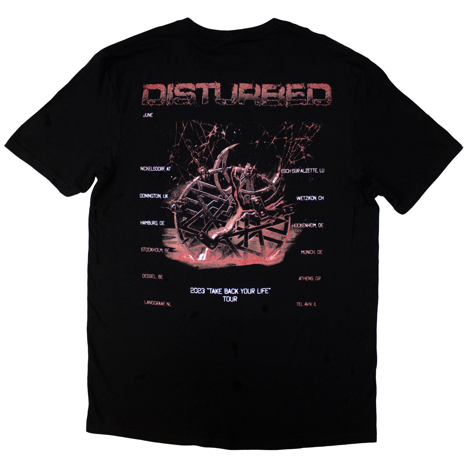 Disturbed Unisex T-Shirt: European Tour '23 Medallion (Black) (Back Print & Ex-Tour)