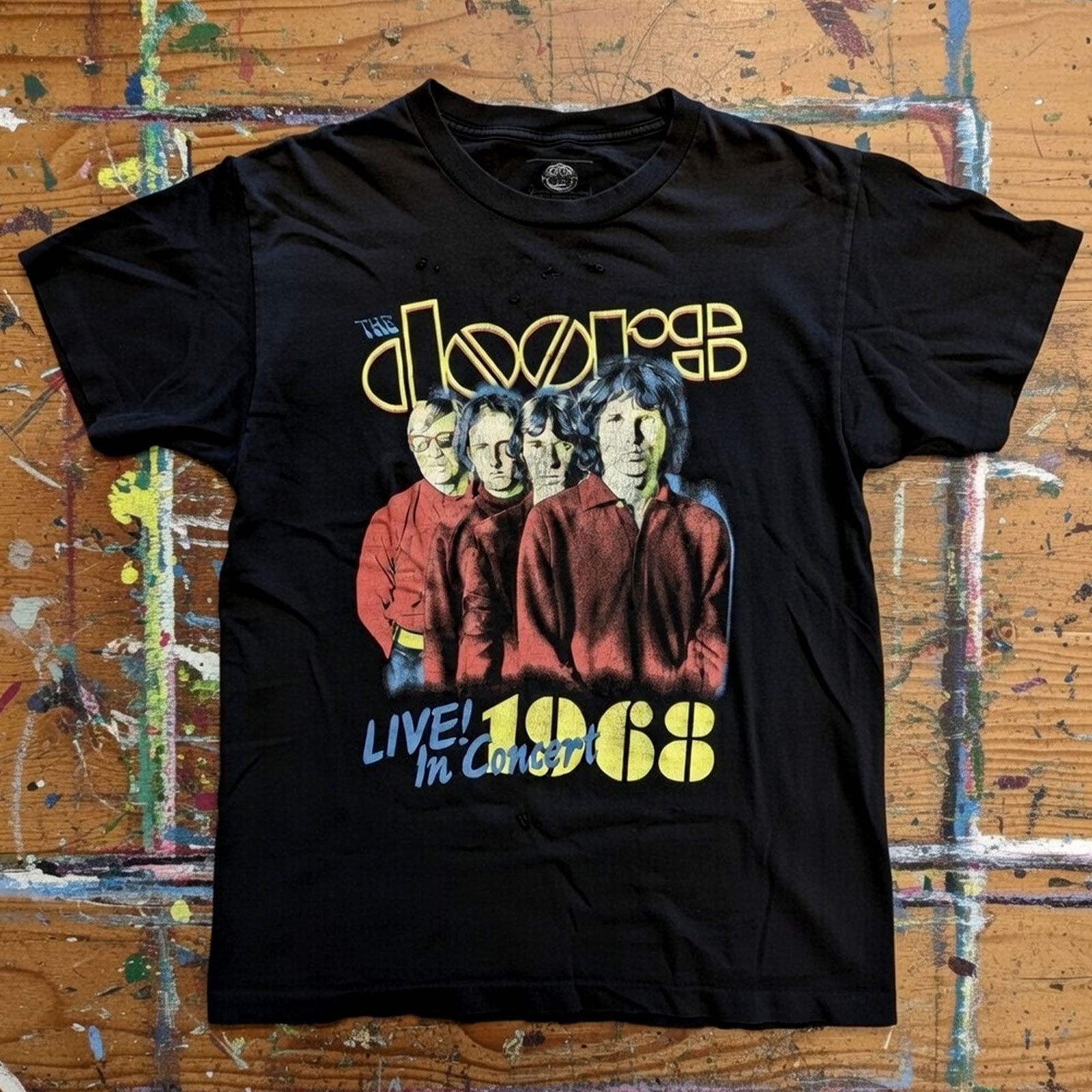 The Doors Unisex Premium Carbon T-Shirt: Live In Concert '68 (Black) (Back Print)