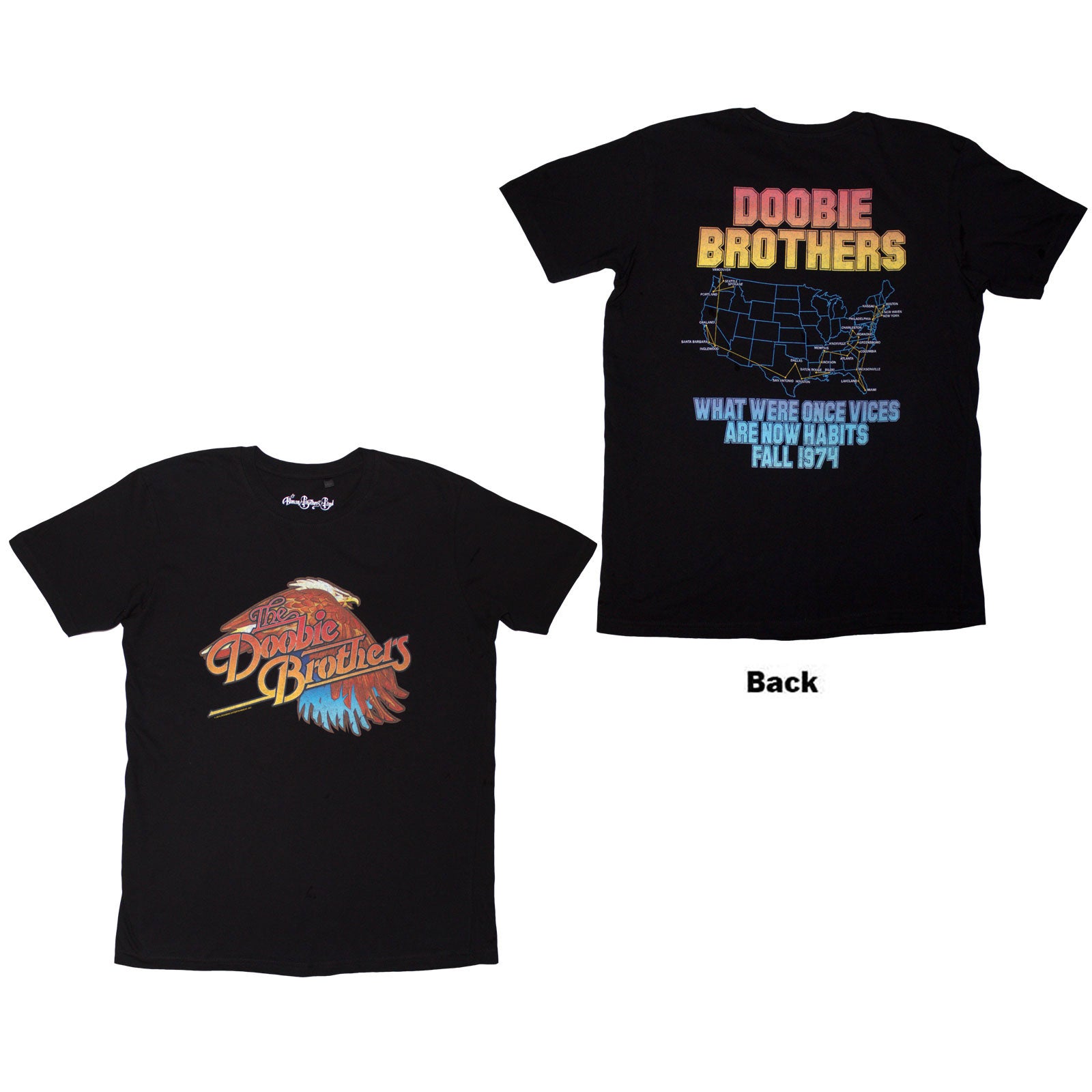 The Doobie Brothers Unisex T-Shirt: Eagle (Black) (Back Print)