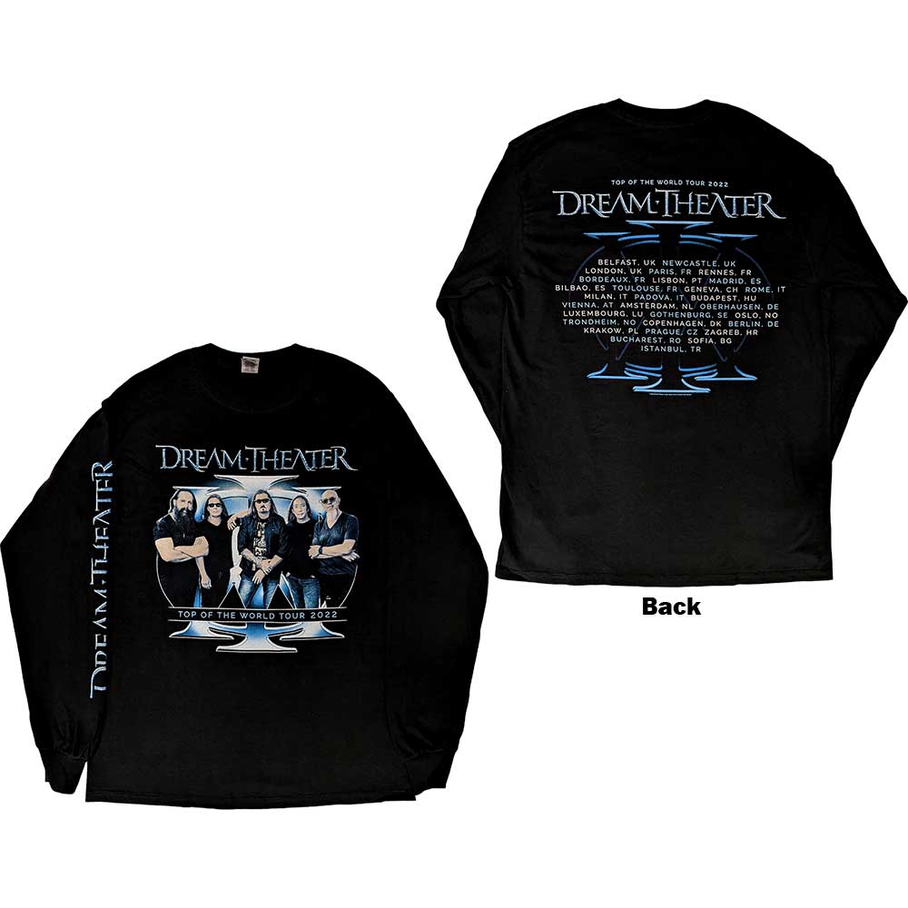 Dream Theater Unisex Long Sleeve T-Shirt: Band Photo TOTW Tour 2022 (Black) (Back Print & Ex-Tour)