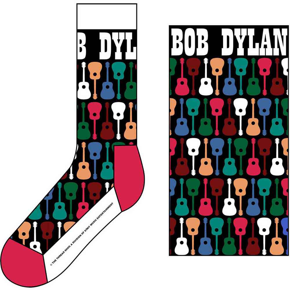 Bob Dylan Unisex Ankle Socks: Guitar Pattern (Black & Multicolour) (UK Size 7 - 11)