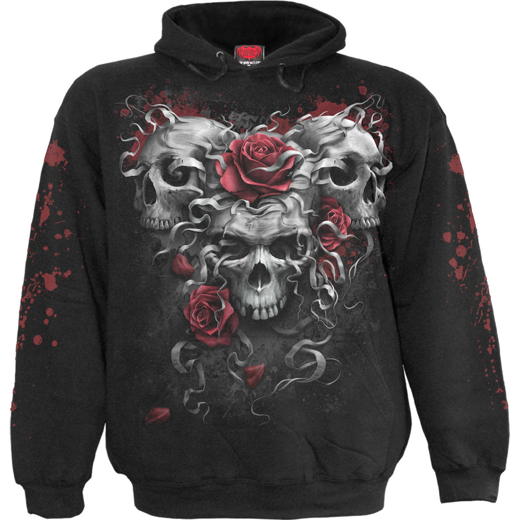 Spiral Kids Pullover Hoodie: Skulls N' Roses (Black) (Back & Sleeve Print)
