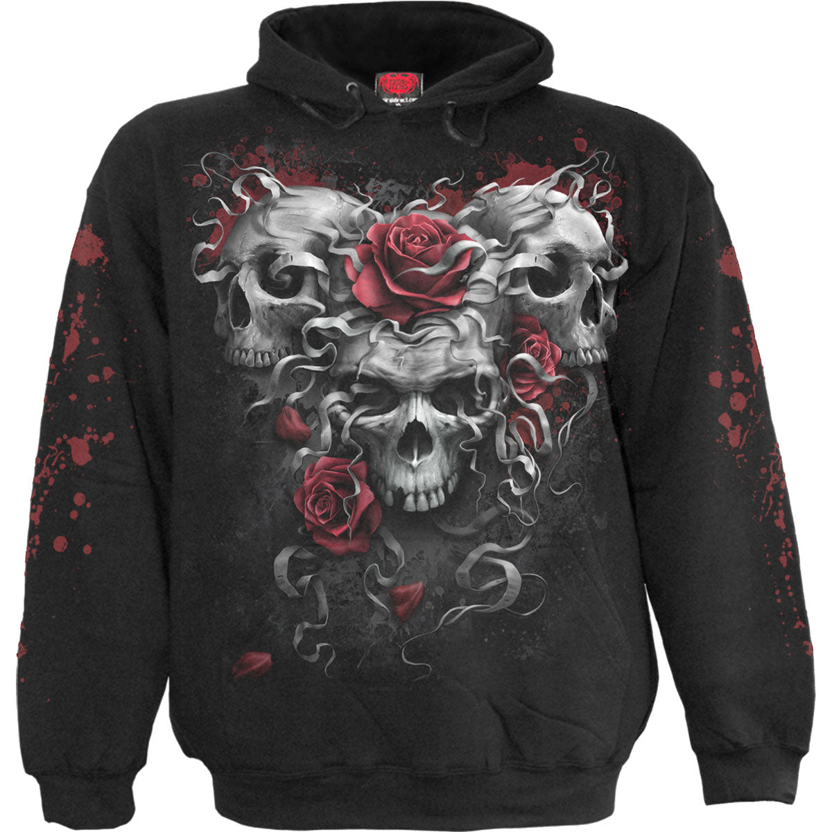 Spiral Kids Pullover Hoodie: Skulls N' Roses (Black) (Back & Sleeve Print)