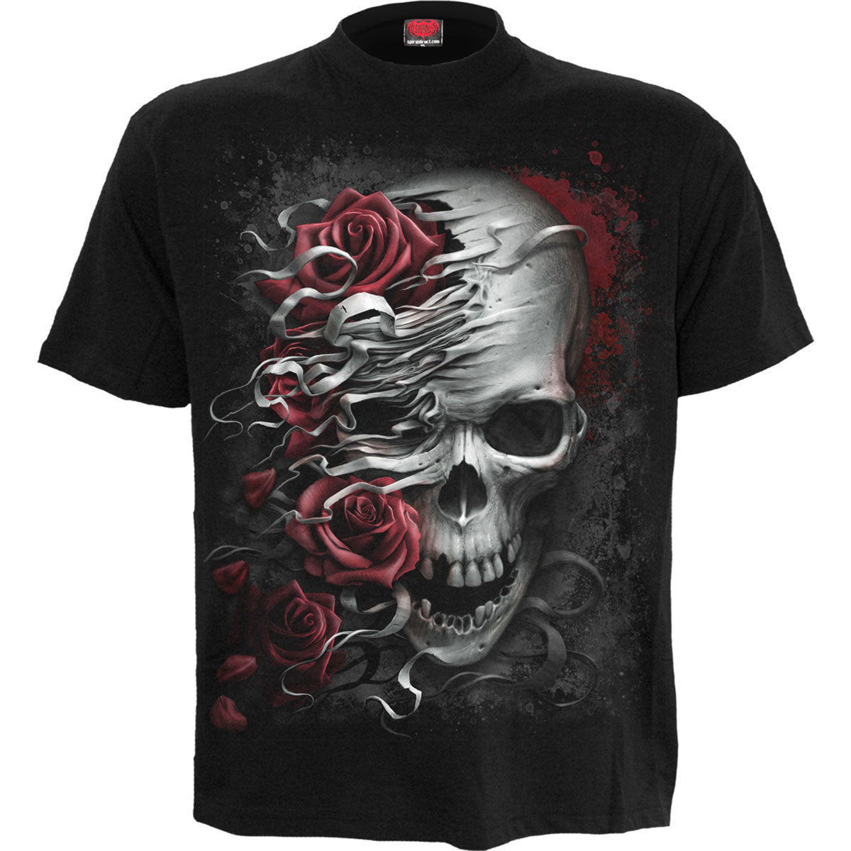 Spiral Unisex T-Shirt: Skulls N' Roses (Black) (Back Print)