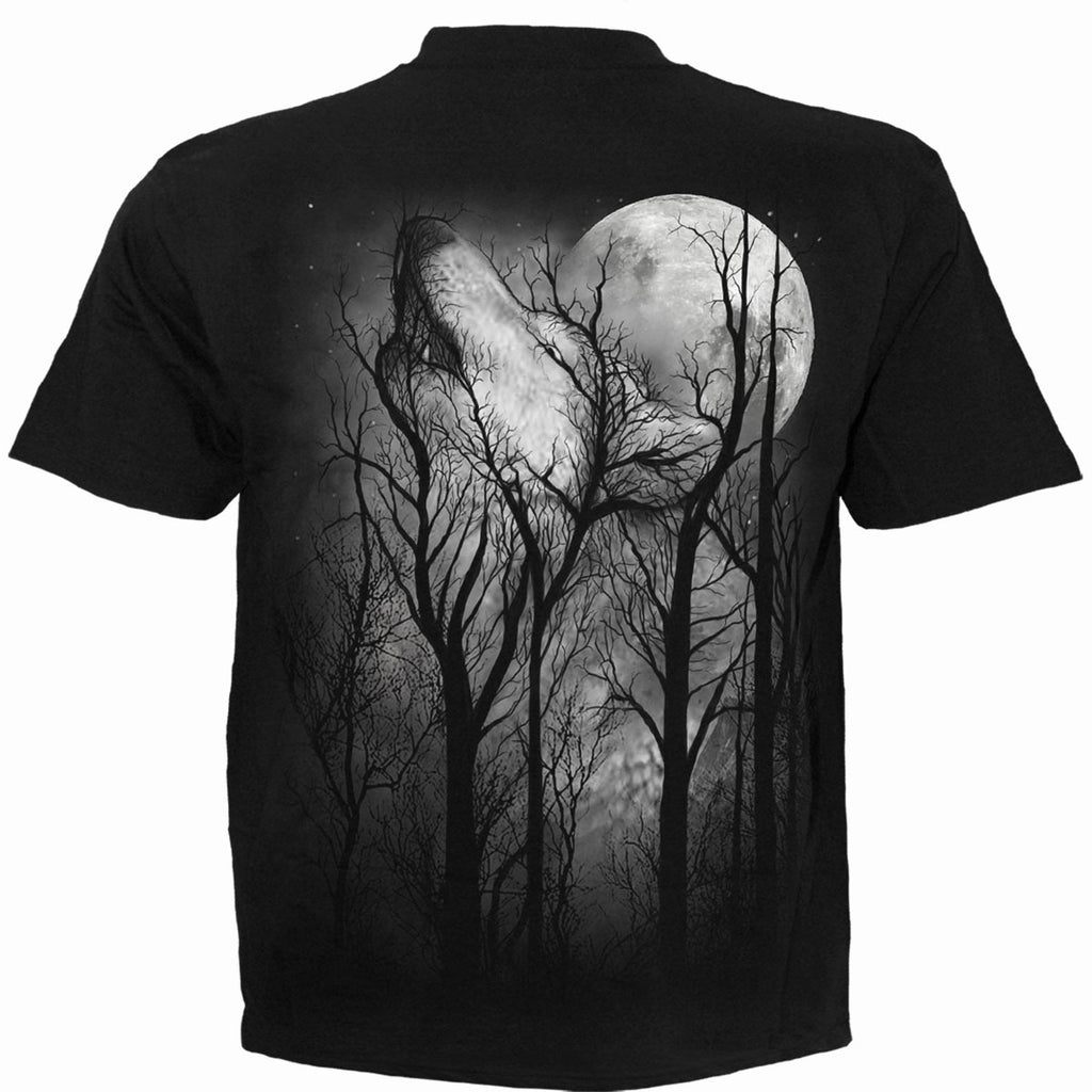 Spiral Unisex T-Shirt: Forest Wolf (Black) (Back Print)