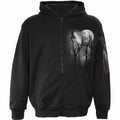Spiral Unisex Zipped Hoodie: Forest Wolf (Black) (Back & Sleeve Print)