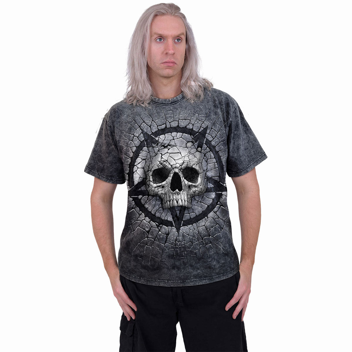 Spiral Unisex Acid Wash T-Shirt: Cracking Up (Black & Grey)