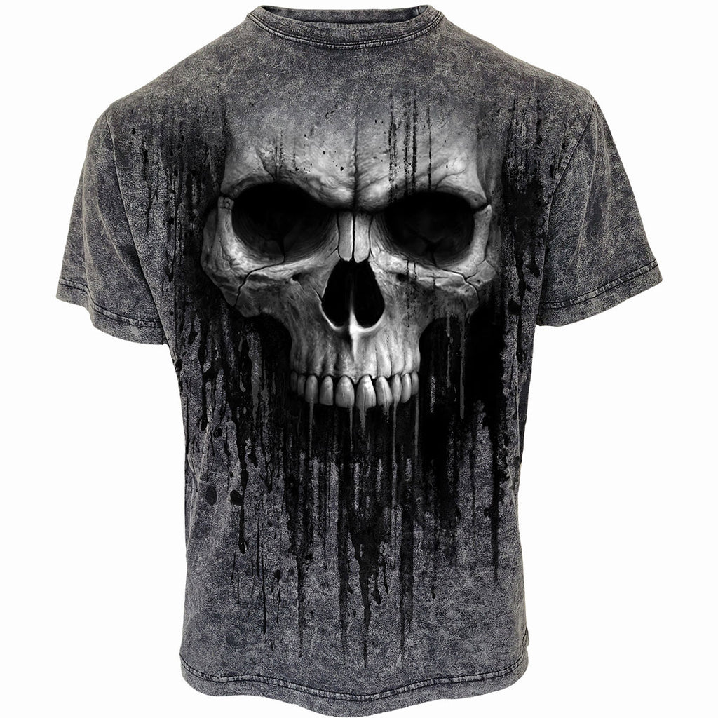 Spiral Unisex Acid Wash T-Shirt: Acid Skull (Black & Grey)