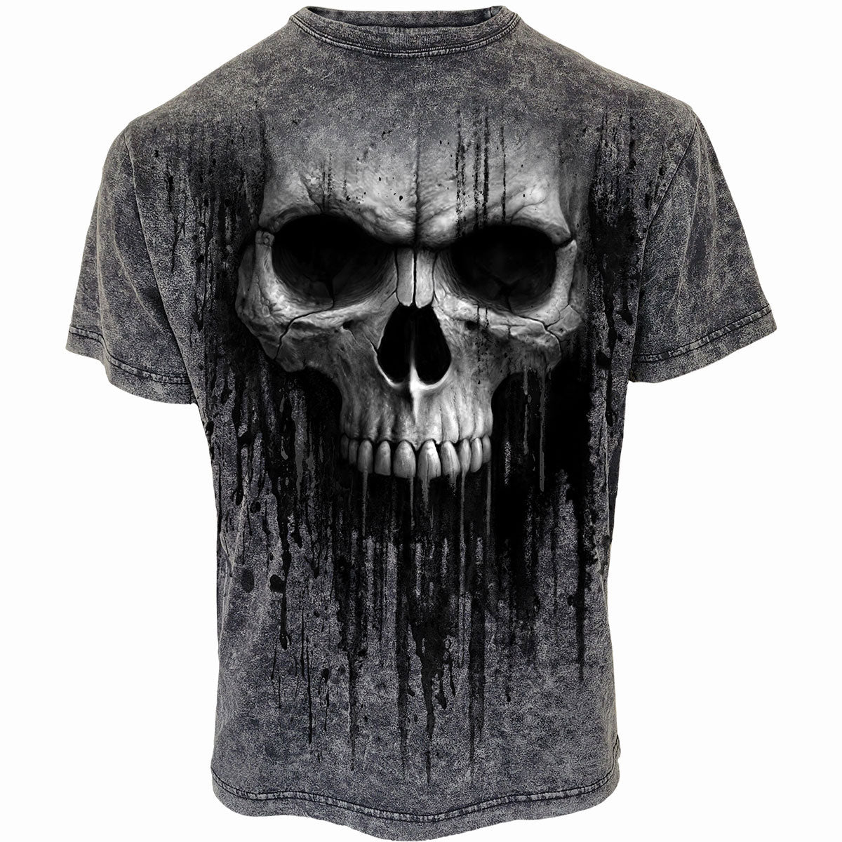 Spiral Unisex Acid Wash T-Shirt: Acid Skull (Black & Grey)