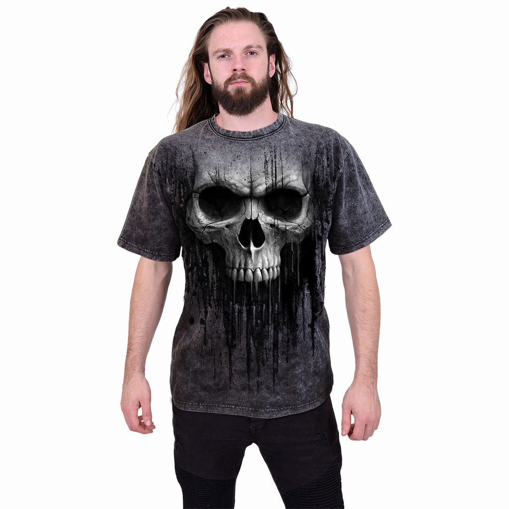 Spiral Unisex Acid Wash T-Shirt: Acid Skull (Black & Grey)