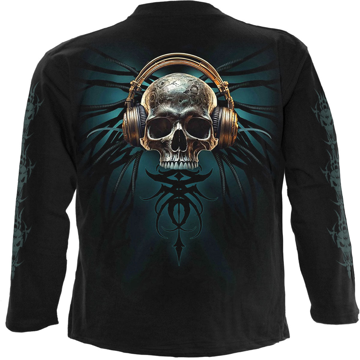 Spiral Unisex Long Sleeve T-Shirt: Dread Rocks (Black) (Back & Sleeve Print)