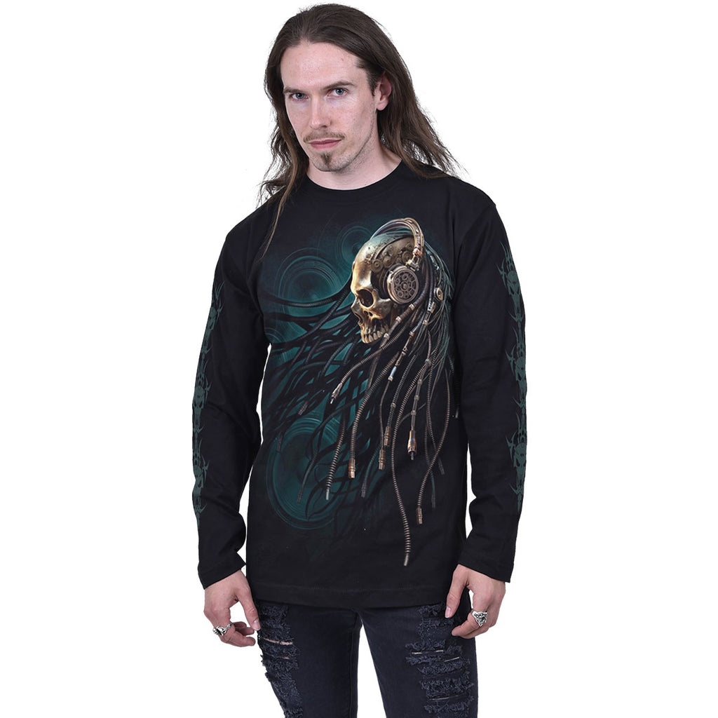 Spiral Unisex Long Sleeve T-Shirt: Dread Rocks (Black) (Back & Sleeve Print)