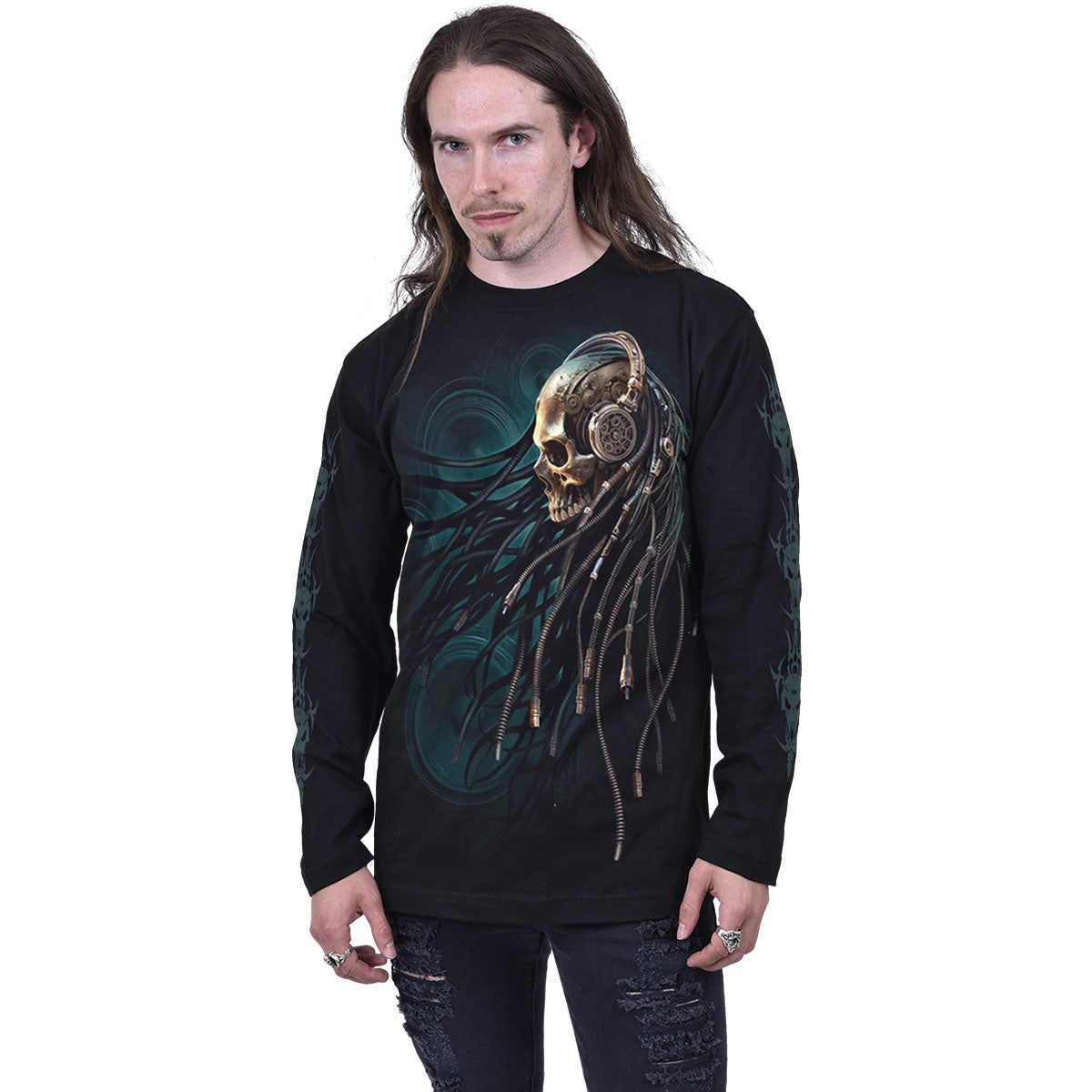 Spiral Unisex Long Sleeve T-Shirt: Dread Rocks (Black) (Back & Sleeve Print)