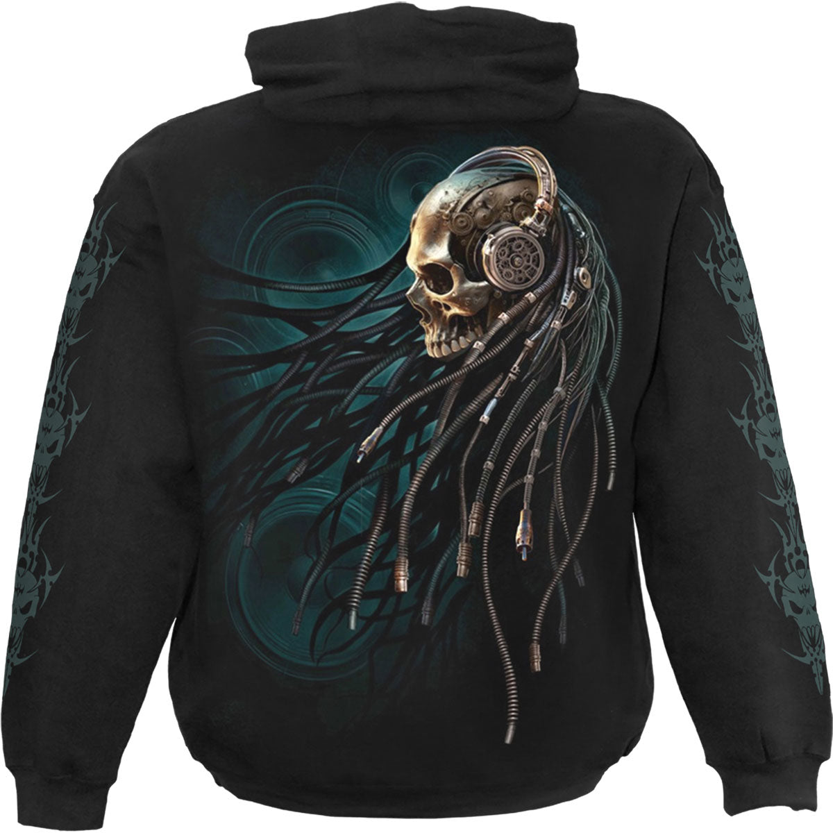 Spiral Unisex Pullover Hoodie: Dread Rocks (Black) (Back & Sleeve Print)