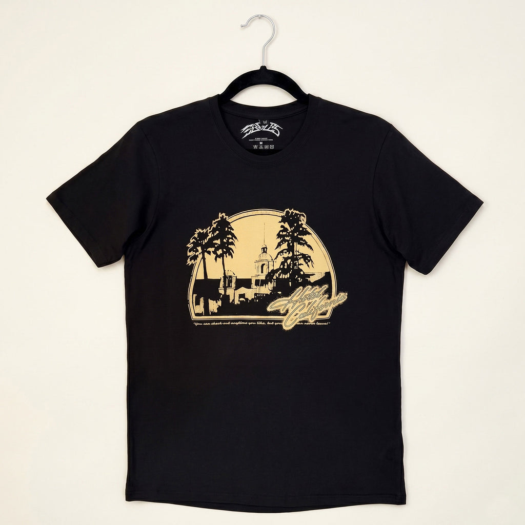 Eagles Unisex Premium Carbon T-Shirt: Hotel California (Black) (Back Print)