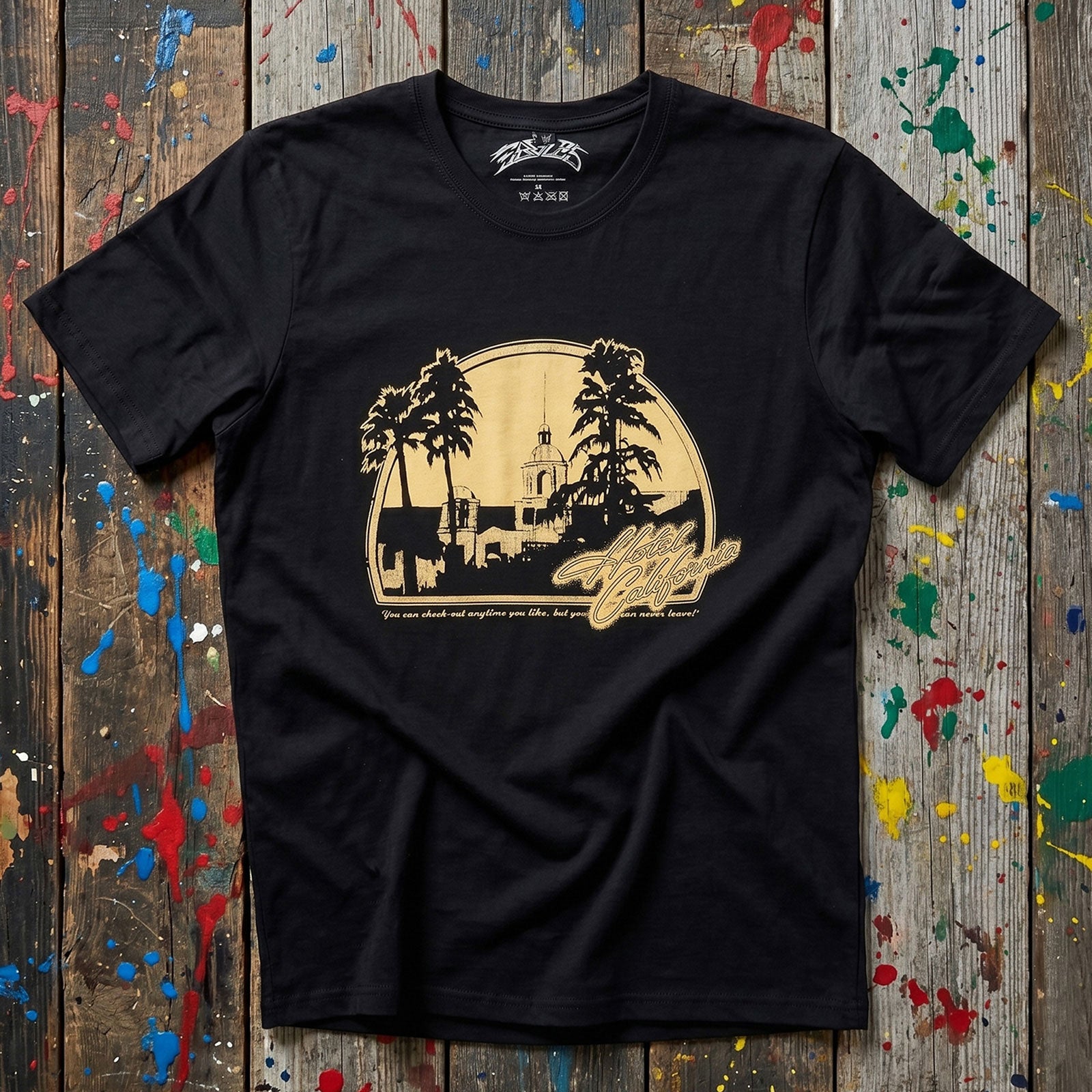 Eagles Unisex Premium Carbon T-Shirt: Hotel California (Black) (Back Print)