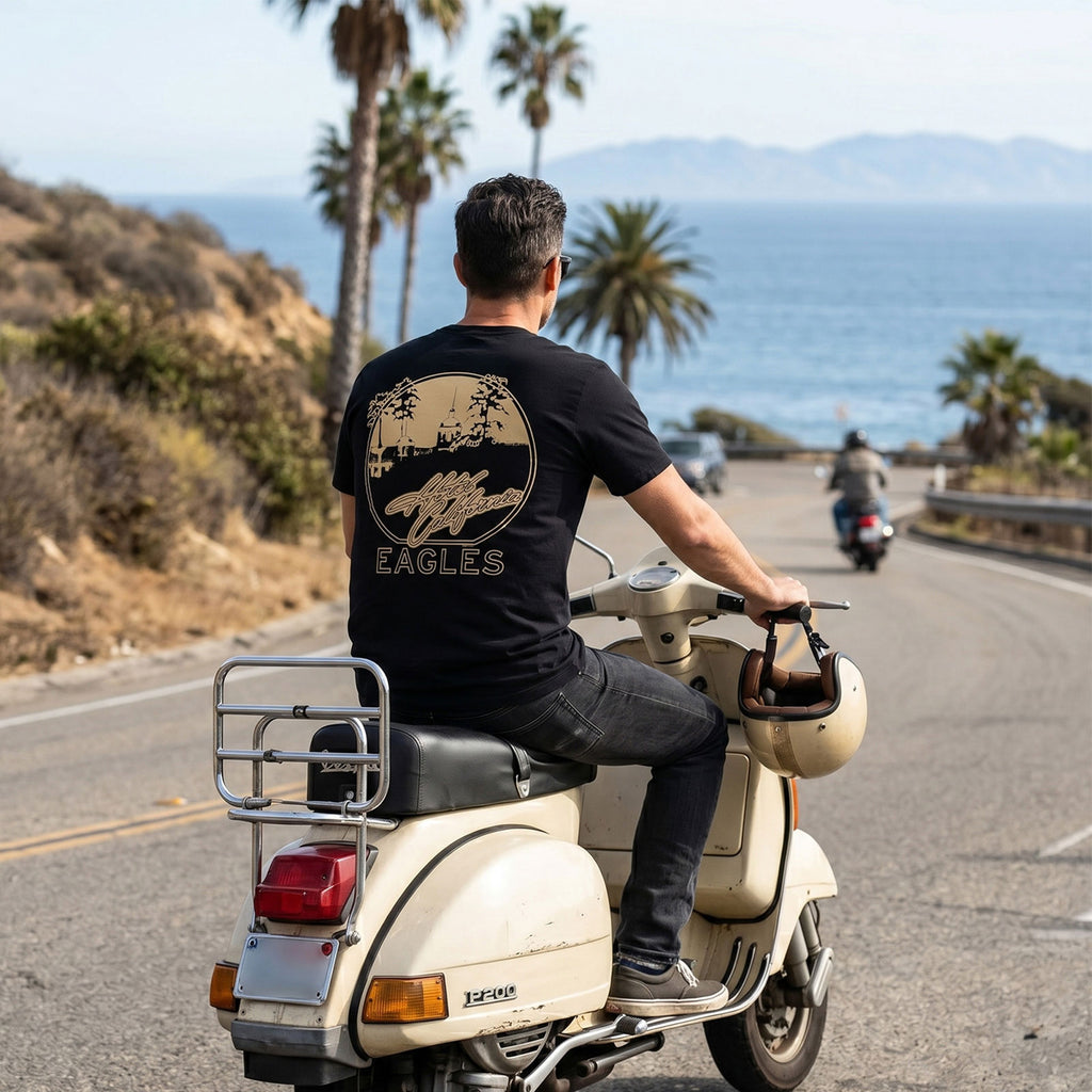 Eagles Unisex Premium Carbon T-Shirt: Hotel California (Black) (Back Print)