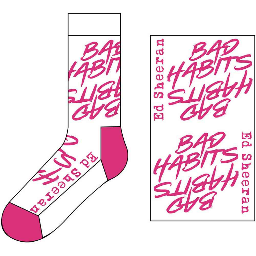 Ed Sheeran Unisex Ankle Socks: Bad Habits (White) (UK Size 7 - 11)