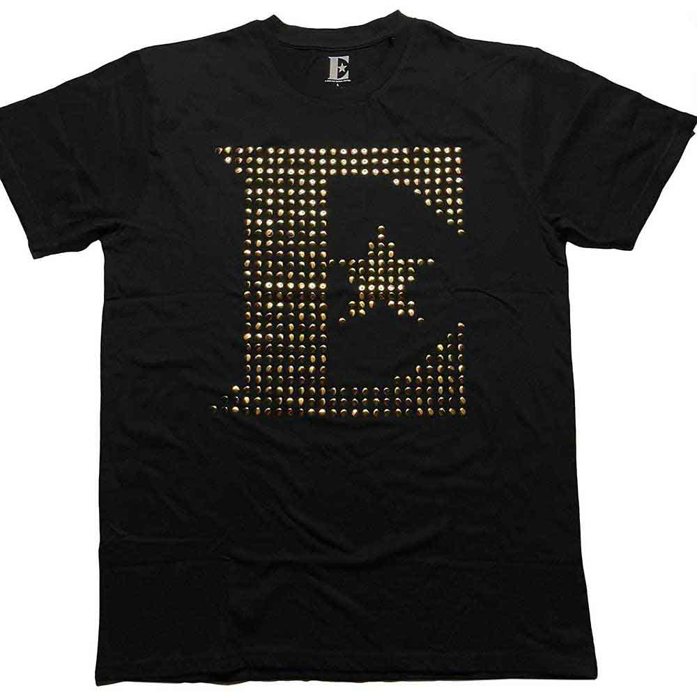 Elton John Unisex T-Shirt: E Logo (Black) (Embellished)