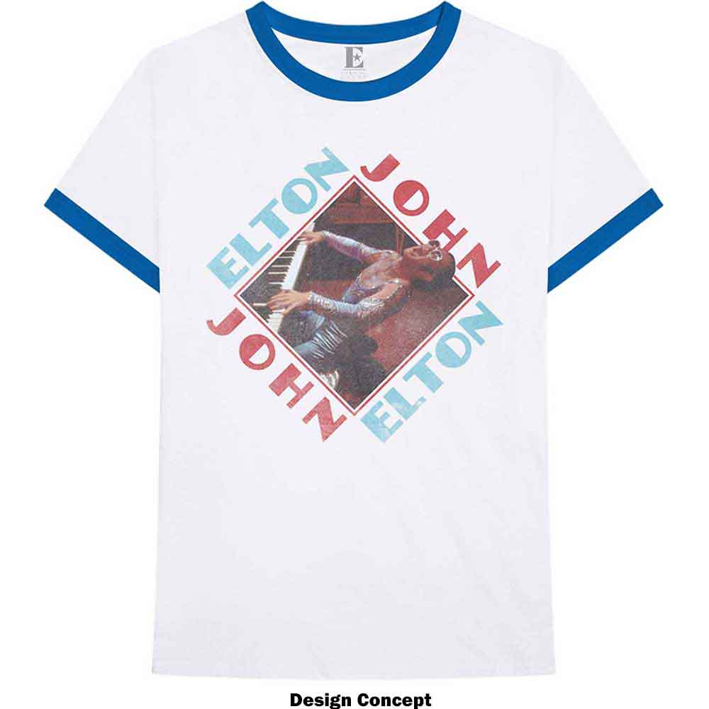 Elton John Unisex Ringer T-Shirt: Piano Diamond (White)