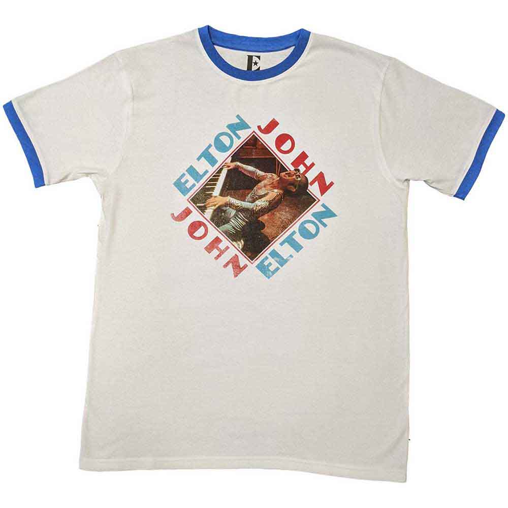 Elton John Unisex Ringer T-Shirt: Piano Diamond (White)